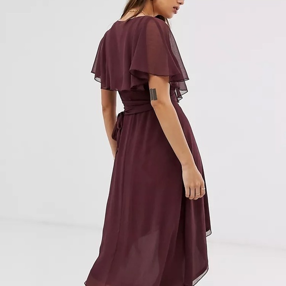 ASOS | mauve/wine cape back dipped hem midi dress - Picture 2 of 7